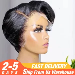 Pixie Cut Wig Human Hair 13x4 Lace Front Wigs Short Pixie Cut Human Hair Wigs Pre Plucked Short Straight Bob Wigs Natural Black