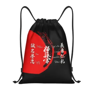 Custom Kyokushin Karate Bushido Values Drawstring Backpack Sports Gym Bag for Women Men Martial Arts Training Sackpack
