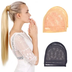 5-10pcs 10*11cm Beige and Black Color Lace Net Make Drawstring Ponytail Lace Wigs Hair Nets Braiding Wig Net for Making Ponytail