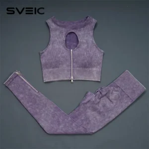 SVEIC Fitness Seamless Yoga Set Ribbed Washing Knitting Sports Bra Top Workout Suit Sportswear Leggings Women Gym Outfit Clothes