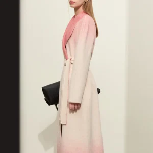 AMII 2025 Blends For Women New Elegant Wool Double-sided With Belt Gradient Lady Trendy Long Winter Outerwear Straight 12344069