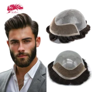 Ali Queen Thin Skin 0.03-0.04mm Toupee Hair for Men Natural Black 8x10 Inch Hair Replacement Systems Real Human Hair Male Wig