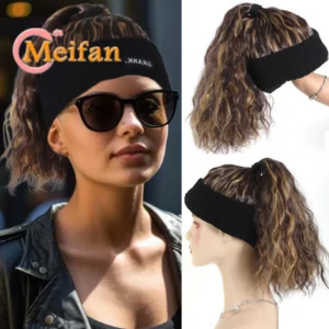 MEIFAN Hat Wig Synthetic Adjustable Cap Wig Hair Extension Black Curly Ponytail Cheap Wigs for All People Hat For Sporty